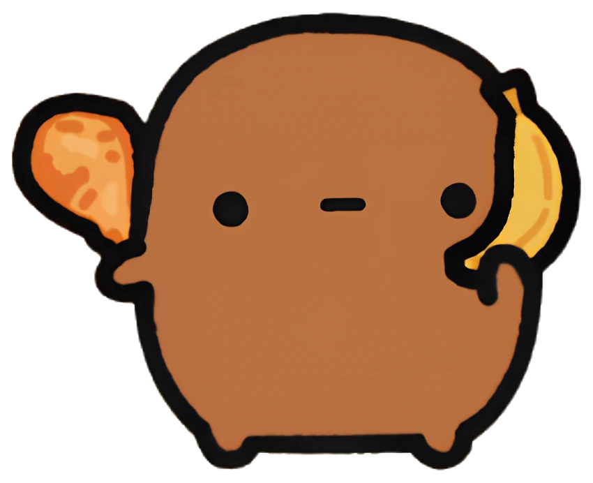 Tato with monkey ears and a banana, unclear why